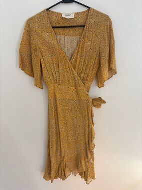 ba&sh Yellow Floral Wrap Mini Dress